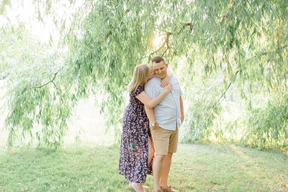 Natural Posing for Real Couples - Summer Engagement Session inspiration - Neutrals, Blues, Flowy Dress - Floral Print Navy - Grey Loft Studio - Ottawa Wedding Photographer - Wedding Videographer - Fun, Natural, Bright Photo Video Team. - Photographe - Greyloft - Ottawa Engagement Pictures