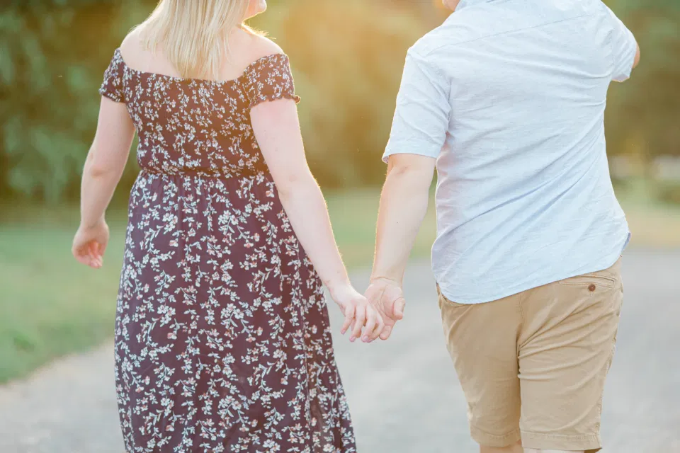 Natural Posing for Real Couples - Summer Engagement Session inspiration - Neutrals, Blues, Flowy Dress - Floral Print Navy - Grey Loft Studio - Ottawa Wedding Photographer - Wedding Videographer - Fun, Natural, Bright Photo Video Team. - Photographe - Greyloft - Ottawa Engagement Pictures