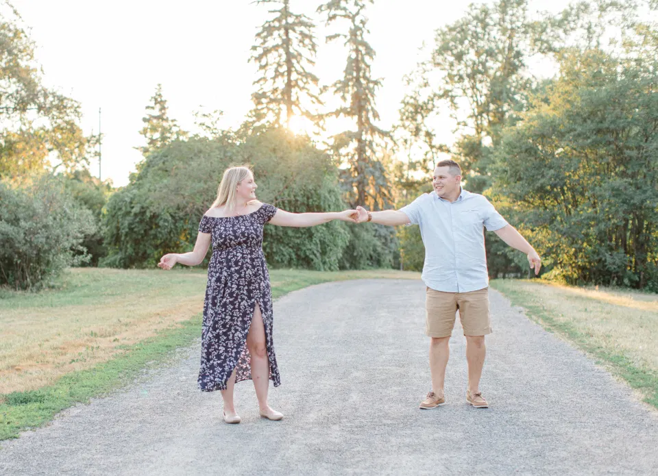 Natural Posing for Real Couples - Summer Engagement Session inspiration - Neutrals, Blues, Flowy Dress - Floral Print Navy - Grey Loft Studio - Ottawa Wedding Photographer - Wedding Videographer - Fun, Natural, Bright Photo Video Team. - Photographe - Greyloft - Ottawa Engagement Pictures