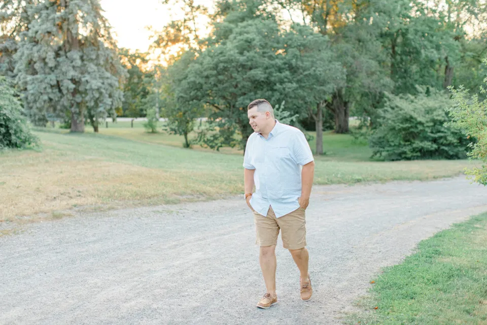 Natural Posing for Real Couples - Summer Engagement Session inspiration - Neutrals, Blues, Flowy Dress - Floral Print Navy - Grey Loft Studio - Ottawa Wedding Photographer - Wedding Videographer - Fun, Natural, Bright Photo Video Team. - Photographe - Greyloft - Ottawa Engagement Pictures