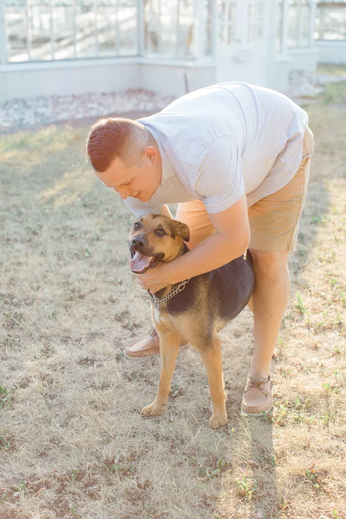 Doggie Love - Summer Engagement Session inspiration - Neutrals, Blues, Flowy Dress - Floral Print Navy - Grey Loft Studio - Ottawa Wedding Photographer - Wedding Videographer - Fun, Natural, Bright Photo Video Team. - Photographe - Greyloft - Ottawa Engagement Pictures