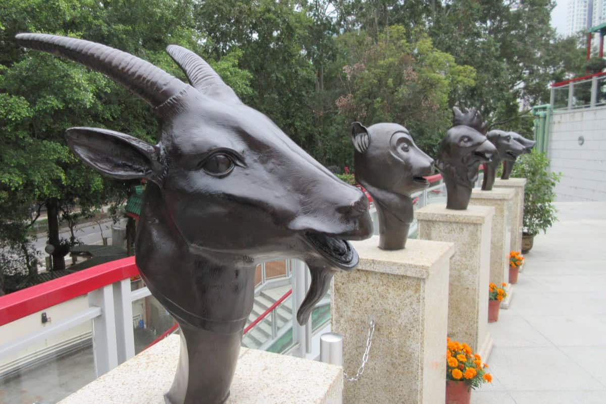 The goat figure of the Chinese zodiac, from a statue row at Fung Ying Sen Koon temple, Fanling, Hong Kong — 丁未, the year 2027.