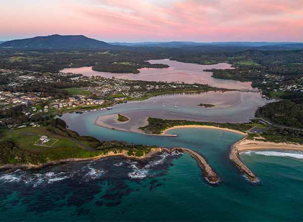 An aerial shot of Narooma on NSW South Coast