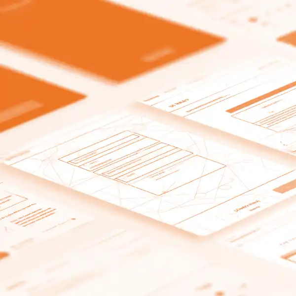 Abstract architectural wireframe system with layered structure and subtle orange accent indicating system constraint