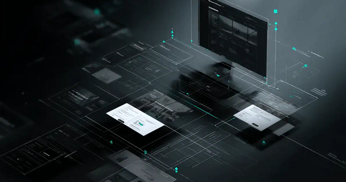 Professional web design services illustrated as a structured website layout system with clear hierarchy and modular components.