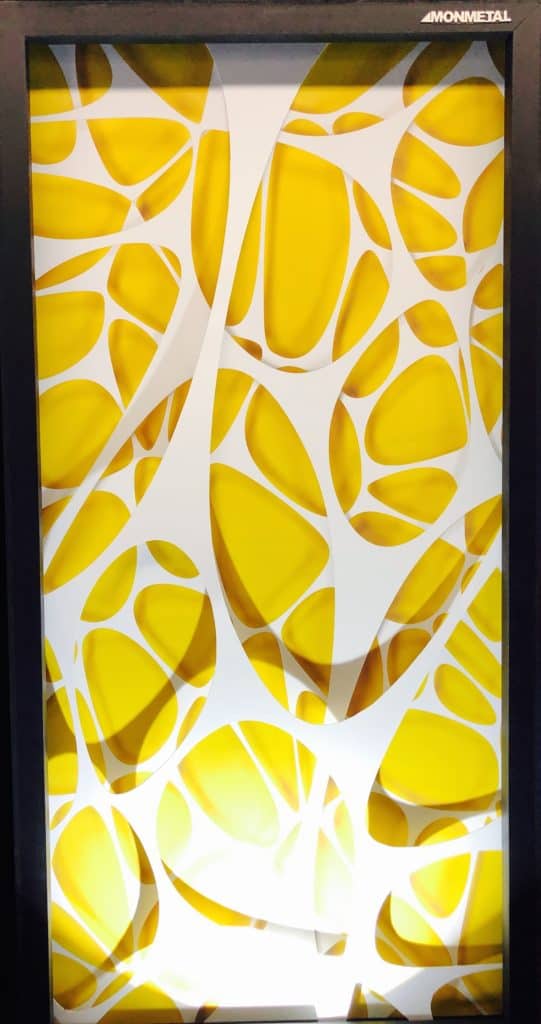 Vibrant yellow and white abstract art panel for interior decor.