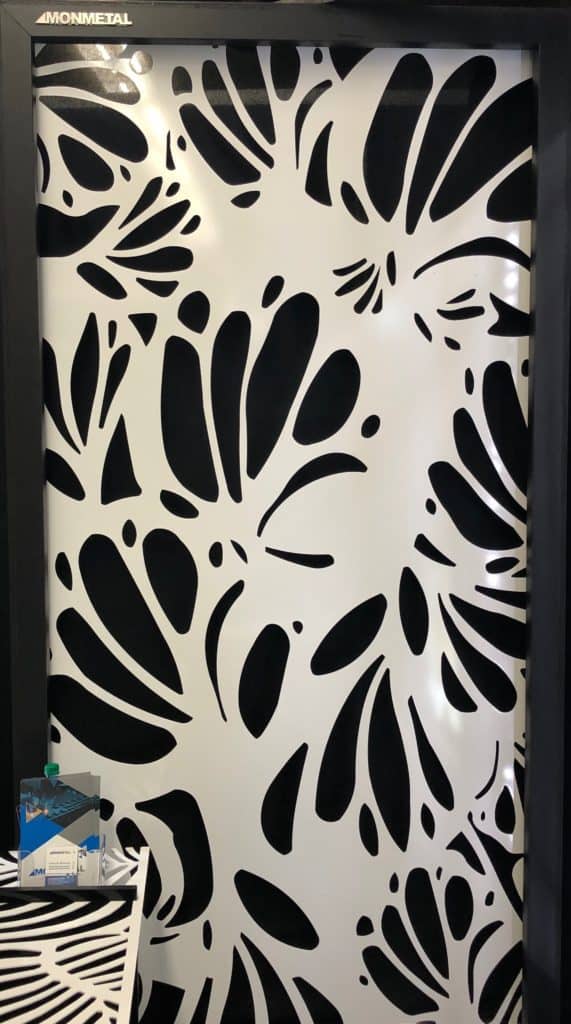 Decorative black and white patterned metal panel from Monmetal.