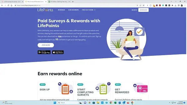 A screenshot of the LifePoints website.