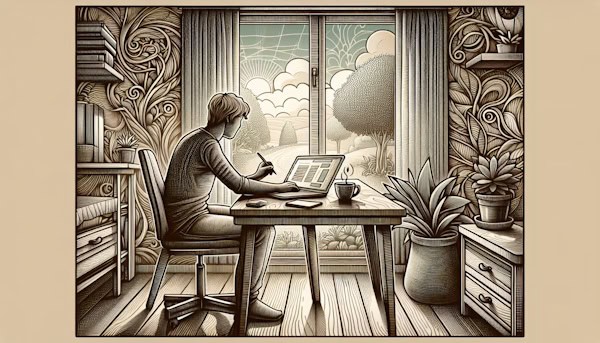 Illustration of a person working from home on a laptop