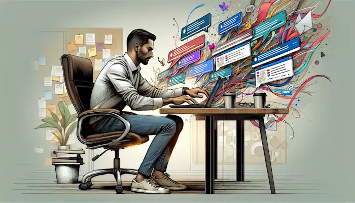 Illustration of a chat operator working on a laptop