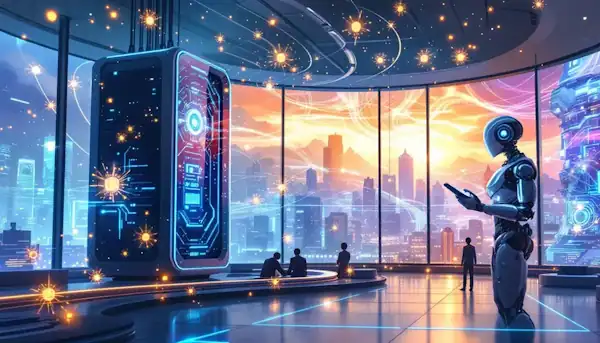 An illustration of digital content being generated.