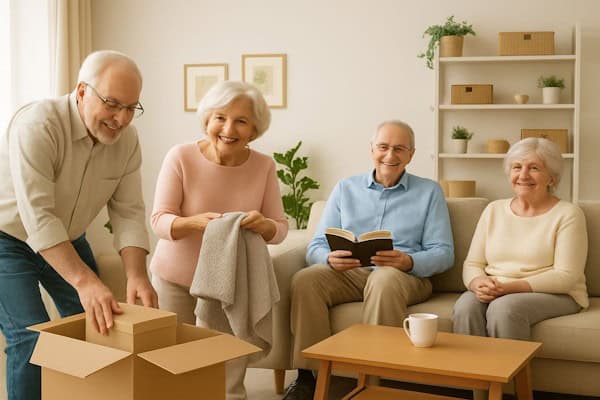 Elderly Friends Enjoying Time Together In Cozy Living Room