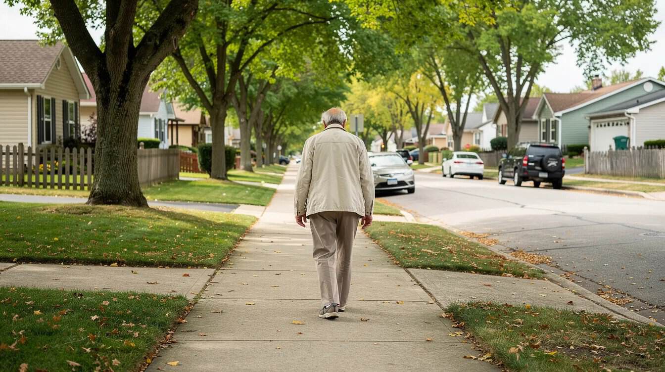 Man on a sidewalk.
