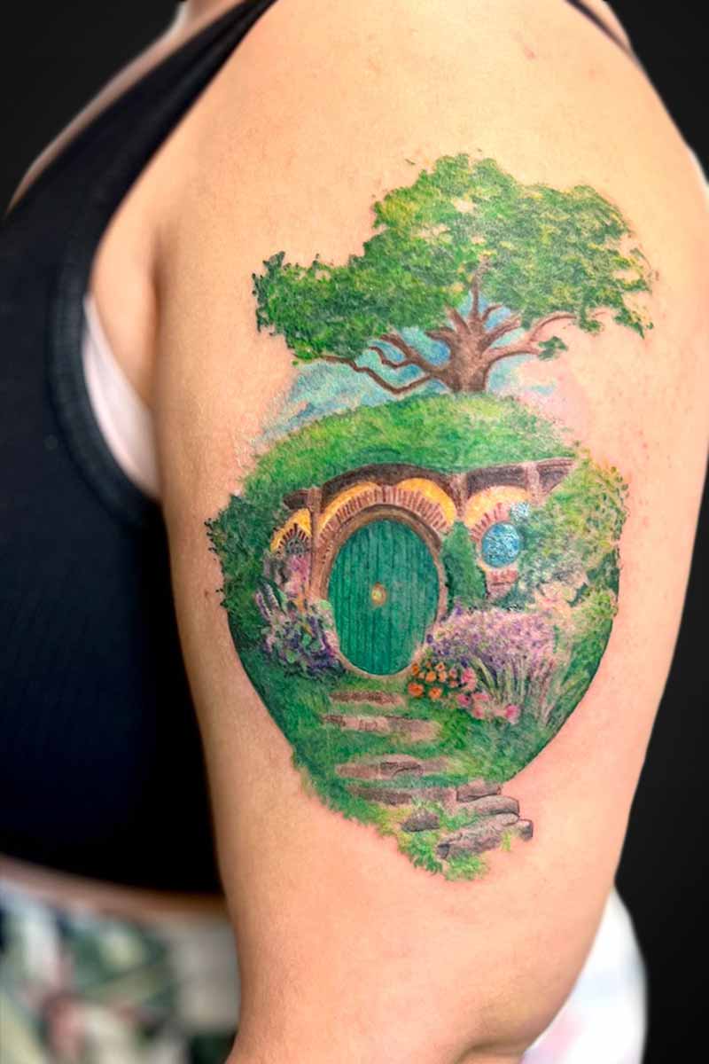 Realism tattoo hobbit shire by Kat