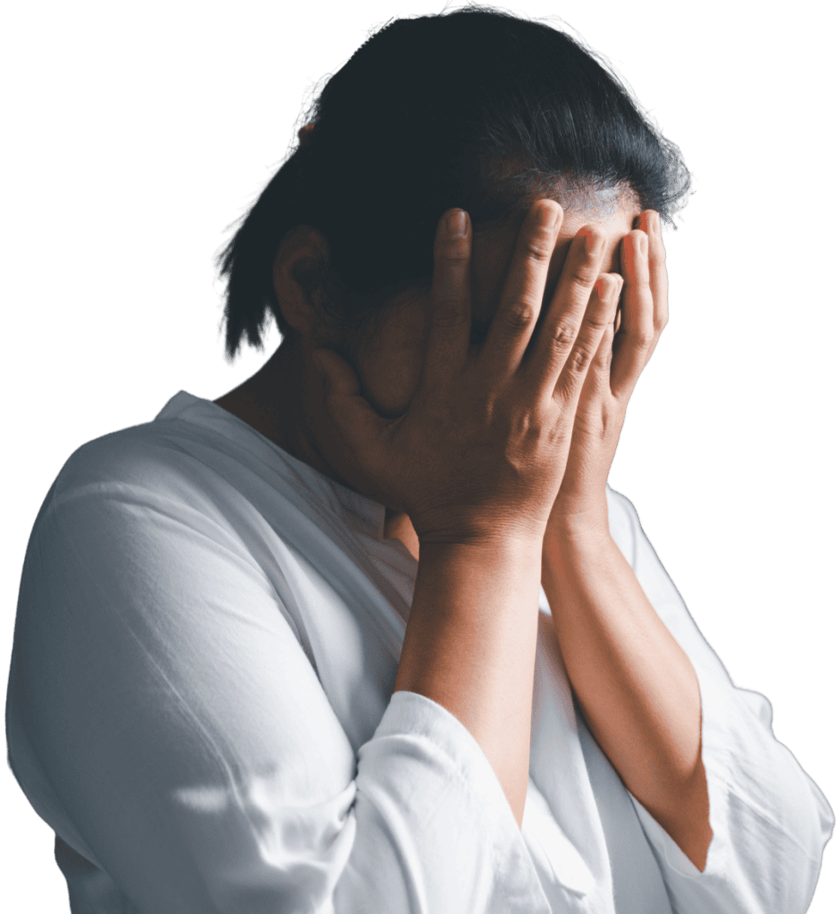 A woman with her head in her hands