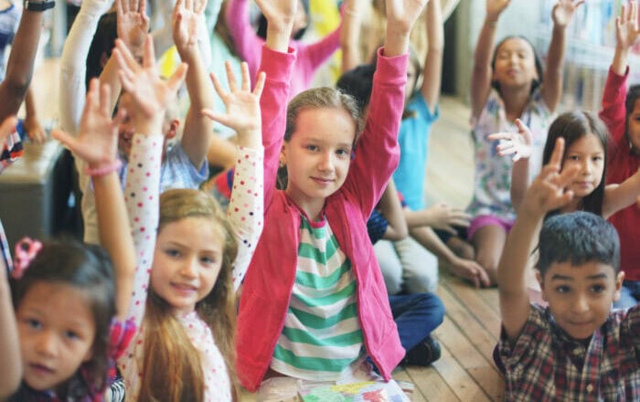 all stages Happy diverse young school kids
