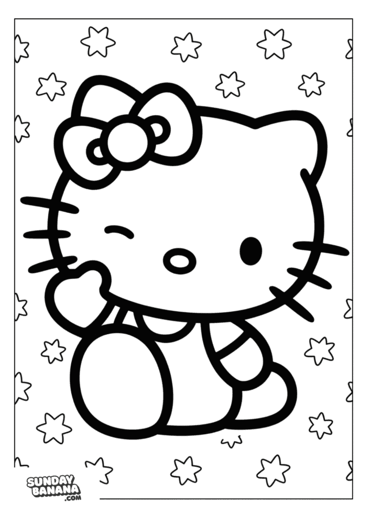 12-hello-kitty-winking-stars-hello-kitty-coloring-page Hello Kitty winking with stars background coloring page