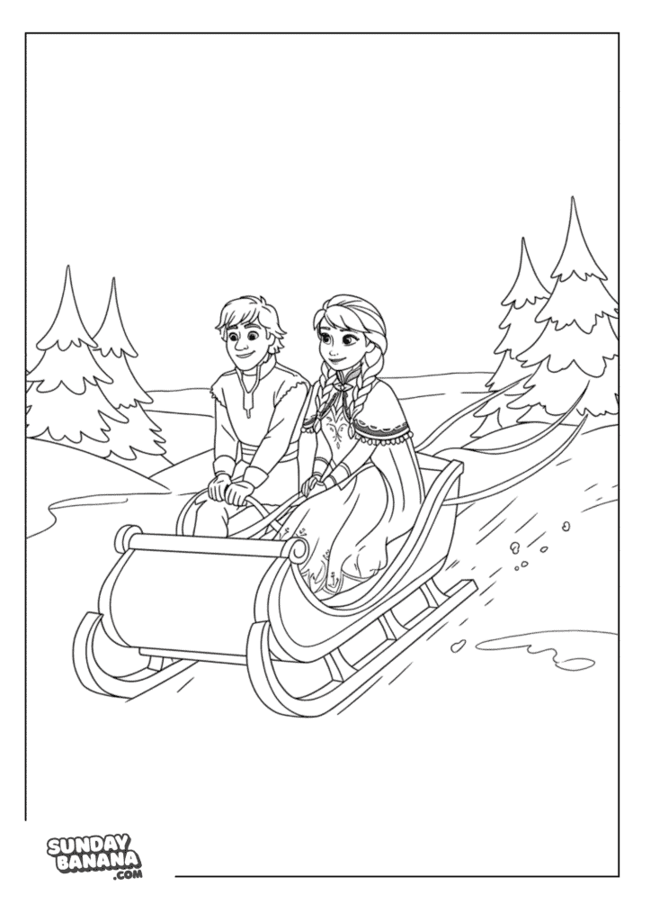 29-kristoff-princess-anna-sleigh-frozen-coloring-page Kristoff and Princess Anna Sitting in snow sleigh Disney Frozen coloring page