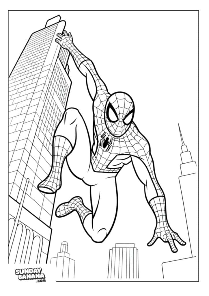 13-mid-landing-pose-spiderman-coloring-page Mid Landing Pose Spiderman Coloring page