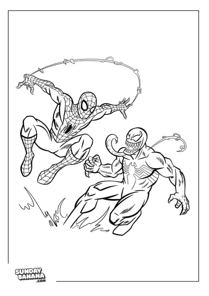 16-fighting-venom-spiderman-coloring-page Spiderman fighting with Venom coloring page