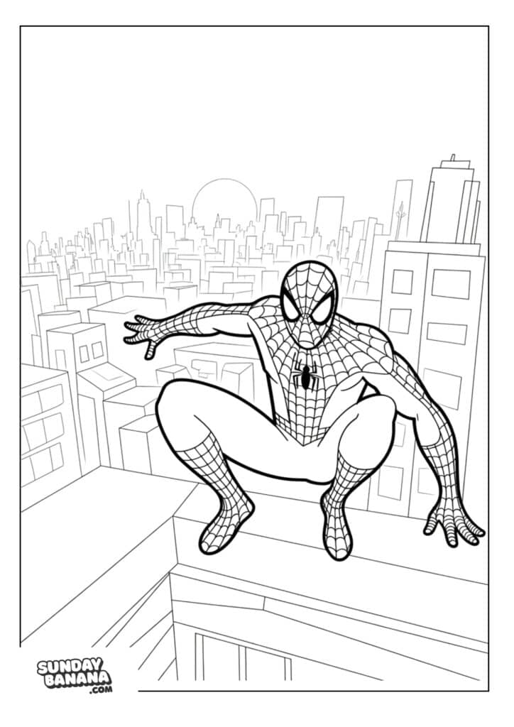 32-ready-to-action-spiderman-coloring-page Ready for action on building ledge Spiderman coloring page