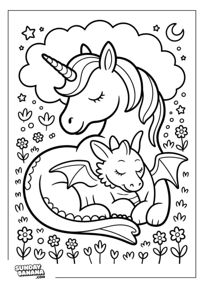 39-unicorn-bedtim-with-dragon-friend-unicorns-coloring-page 39-unicorn-bedtim-with-dragon-friend-unicorns-coloring-page