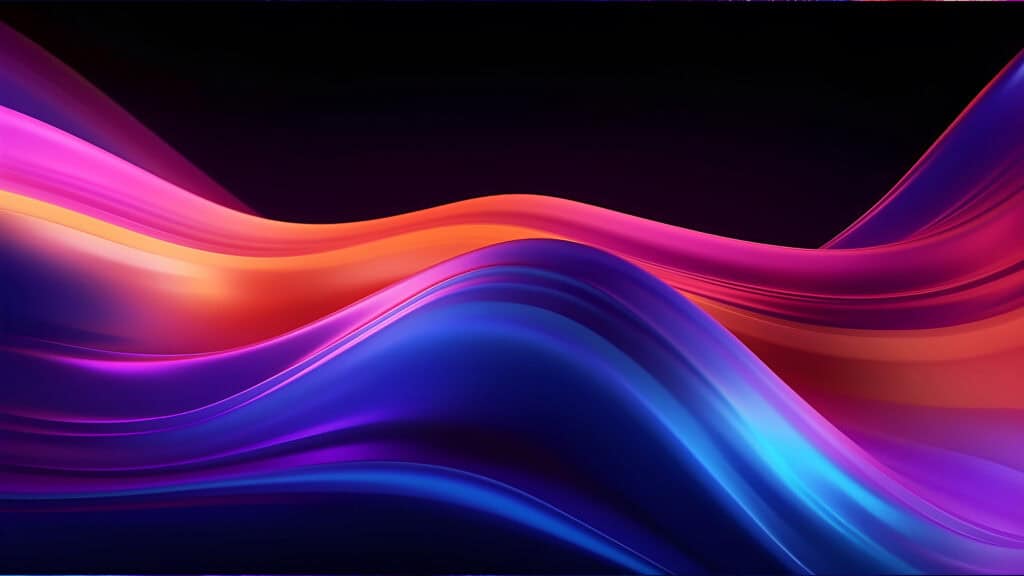 Elegant abstract digital wave art with vibrant pink, purple, orange, and blue flowing curves, representing innovation and technology for Syslo Ventures.