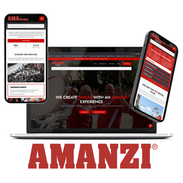 Innovative event management platform by Syslo Ventures showcasing Amanzi Events with responsive mobile and desktop interfaces for seamless corporate event organization.