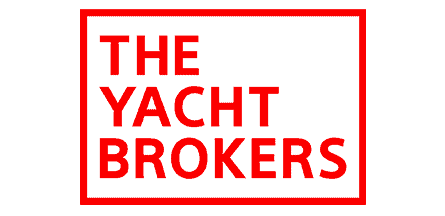 Yacht brokers logo with bold red text "The Yacht Brokers" on a red background, representing luxury yacht sales and brokerage services.