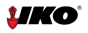 IKO building products logo featuring a red and black design for roofing and construction materials.