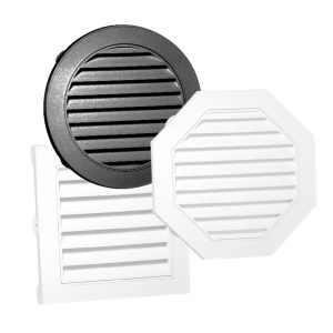 Black and white vent covers for building ventilation systems.