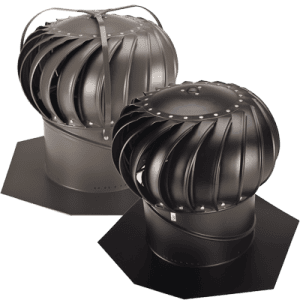Ventilation turbine roof vents for attic airflow and weather protection.