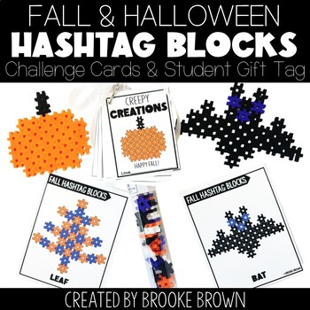 Fall & Halloween Hashtag Blocks Cards / Halloween STEM Activities for STEM Bins