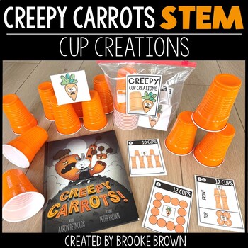 Creepy Carrots Cup Towers STEM Activities - Halloween, Fall Party Stations