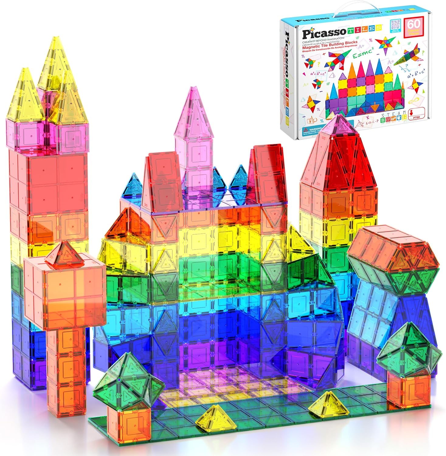 PicassoTiles 60 Piece Magnetic Tiles