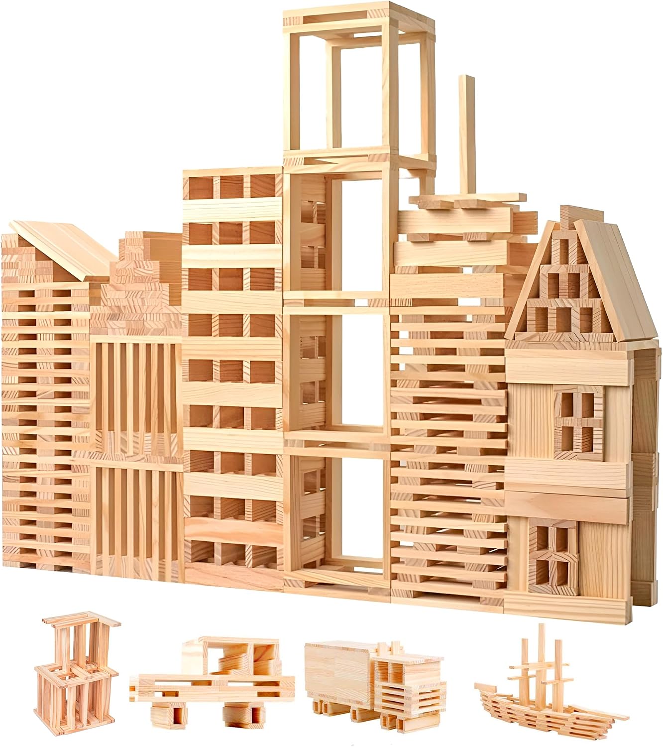 Play Build Wooden Building Planks 200-Piece Set