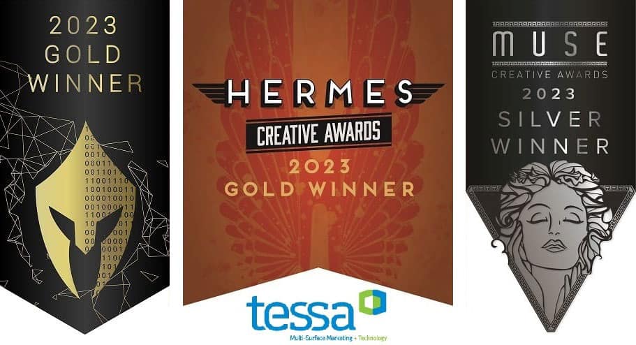 2023 Vega Gold, Hermes Gold and Muse Silver award badges
