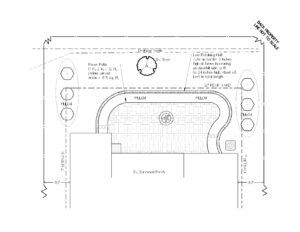 landscape design sketch in Belmont NC including retaining wall paver patio landscape lighting pergola and flagstone steppingstones