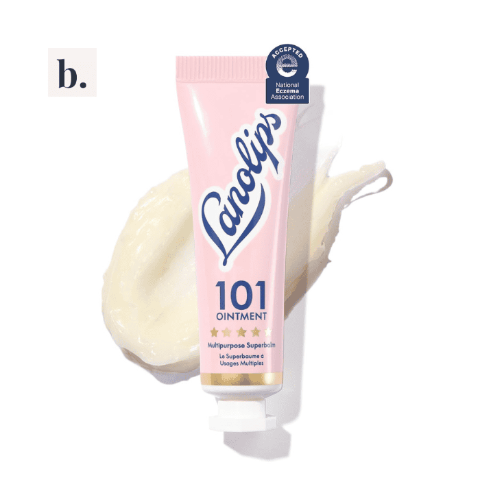 Lanolips The Original 101 Ointment Multipurpose Superbalm 2 Lanolips 101 Ointment tube with cream background for skin care.