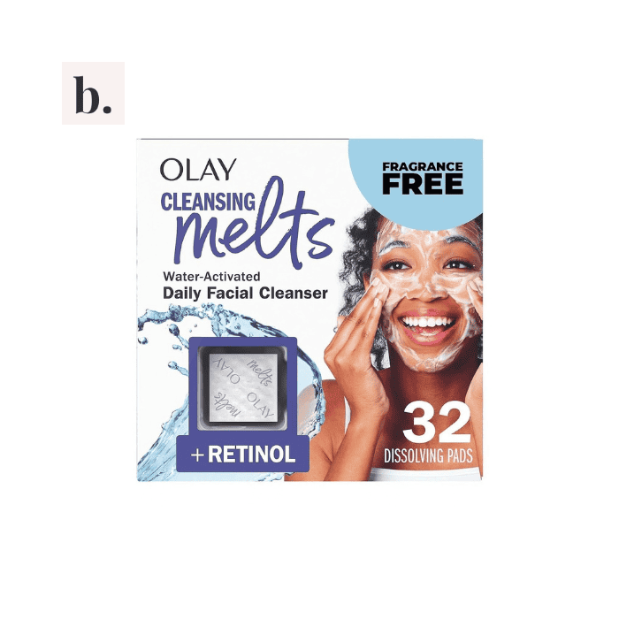 Olay Cleansing Melts + Retinol 2 Olay Cleansing Melts facial cleanser with retinol, fragrance-free, 32 dissolving pads.