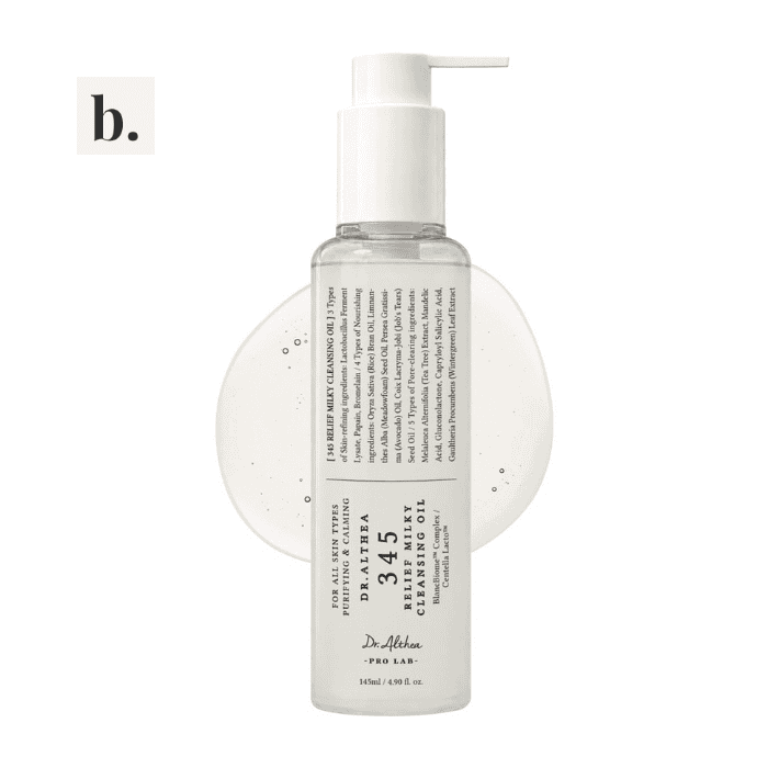 Dr.Althea 345 Relief Milky Cleansing Oil 2 Dr. Althea 345 Relief Milky Cleansing Oil bottle with pump dispenser.