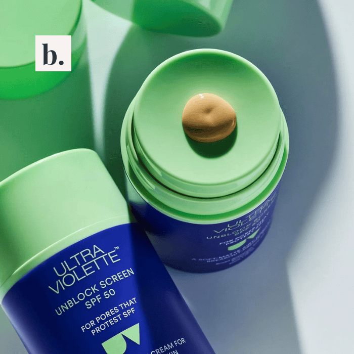 Ultra Violette Unblock Screen SPF50 Breakout-Friendly SKINSCREEN 2 Ultra Violette Unblock Screen SPF 50 skincare product with cream inside.