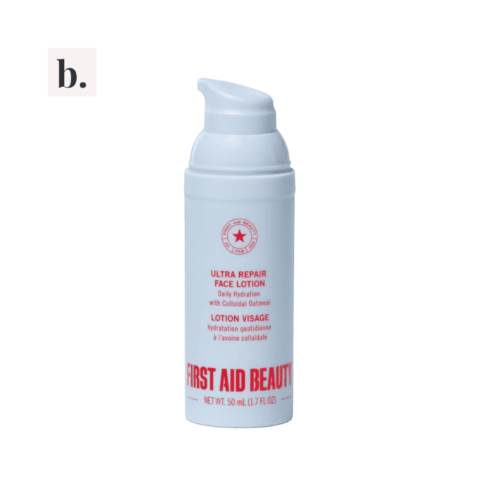 First Aid Beauty Ultra Repair Face Lotion with Colloidal Oatmeal 2 First Aid Beauty Ultra Repair Face Lotion with Colloidal Oatmeal for hydration.