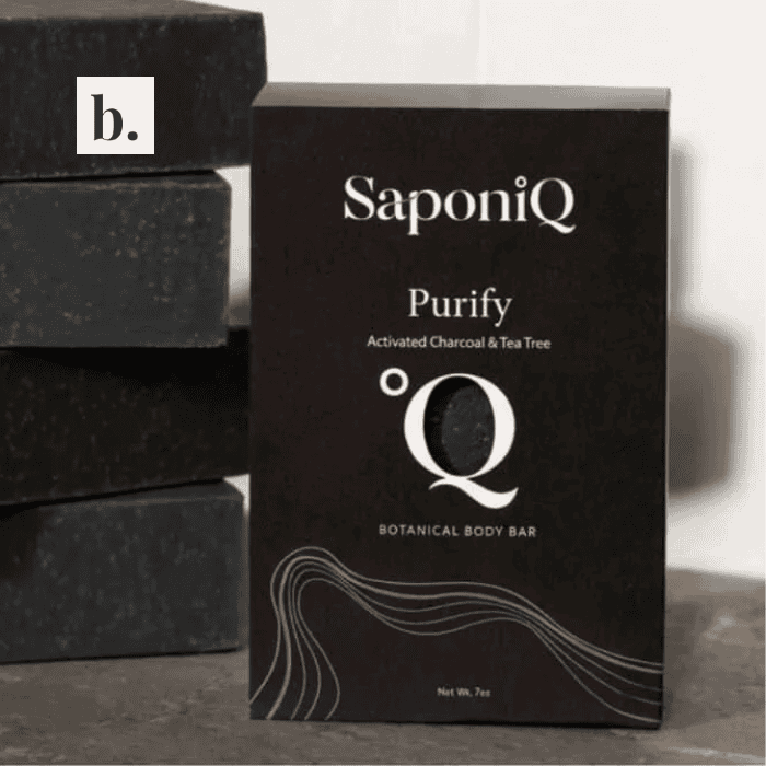 SaponiQ Purify 2 SaponiQ Purify activated charcoal and tea tree body bar for skin detox.