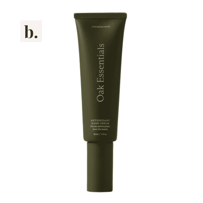 Oak Essentials Antioxidant Hand Serum 2 Oak Essentials antioxidant hand serum in green tube for skincare.