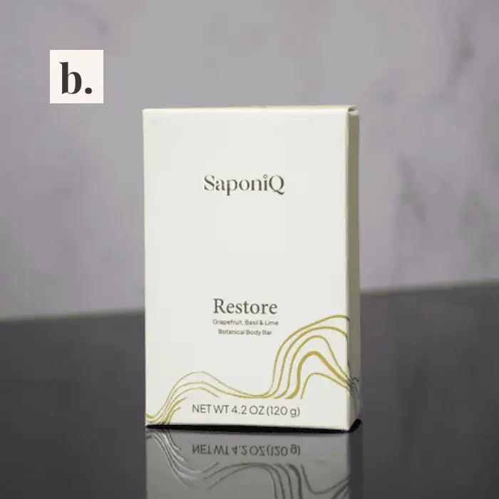 SaponiQ Restore 2 SanoniQ Restore grapefruit, basil, lime body bar for skin renewal.