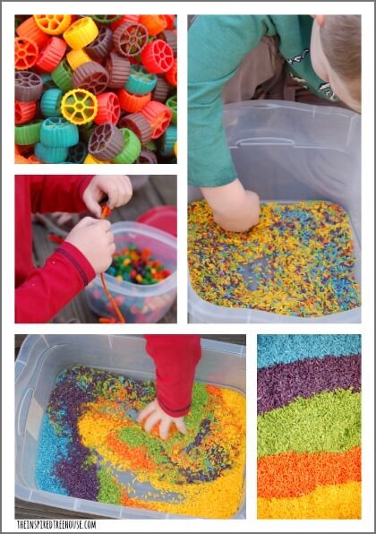 kids activities colored rice and pasta