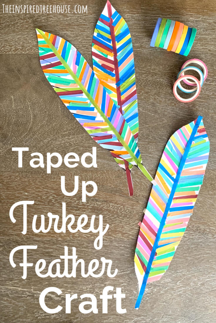 Colorful turkey feathers with tape