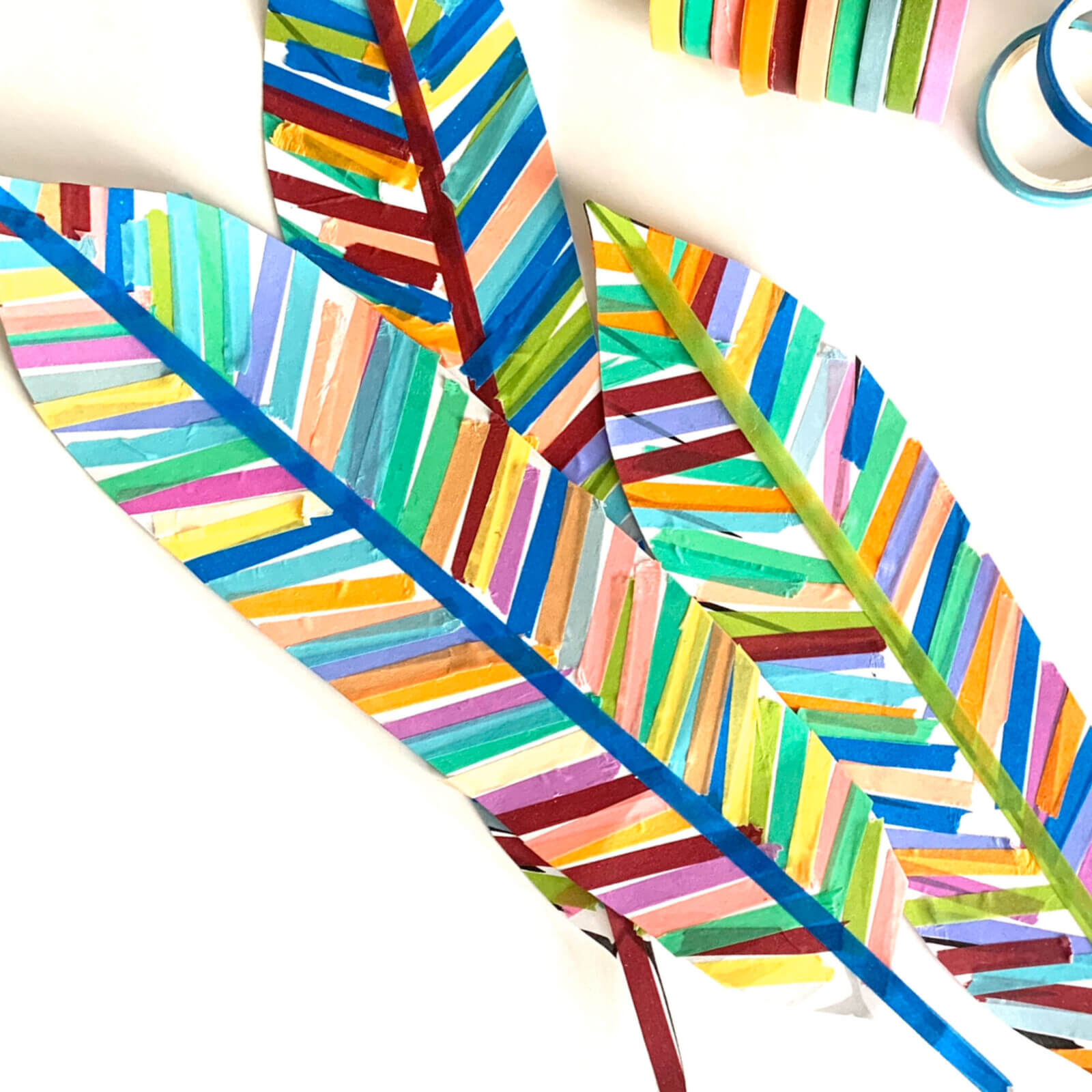 Colorful turkey feather craft with tape