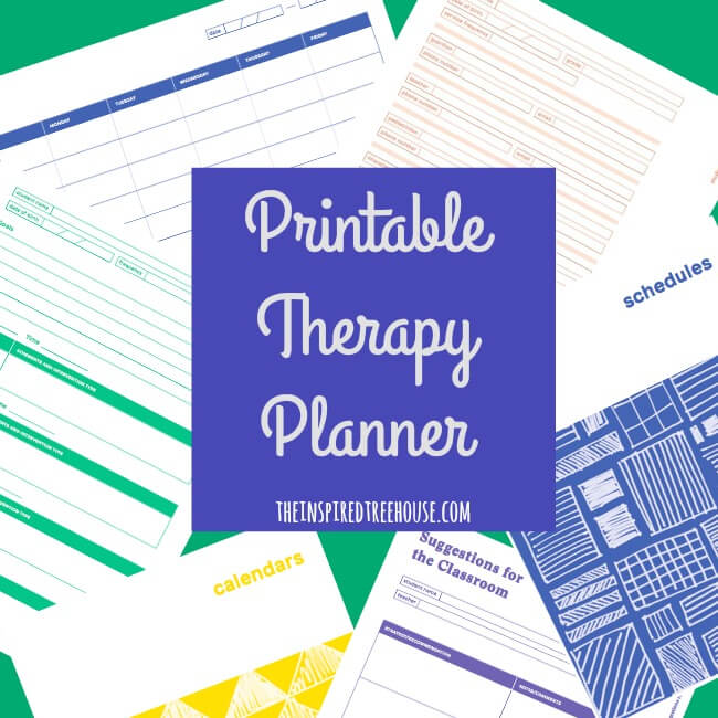The Inspired Treehouse - This printable planner for pediatric therapists is full of schedules, calendars, note pages, data sheets, treatment planning pages and more!